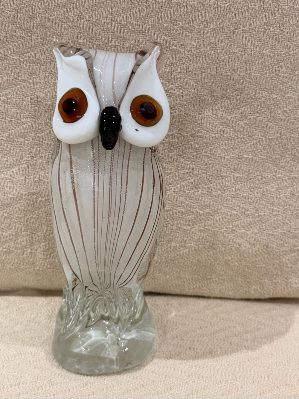 Vintage Handblown Art Glass Murano Style Owl Figurine.